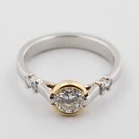 Solitärring, 950 Platin, teils Gelbgold, mit 1 Brillant, ca. 0,60 ct, weiß, si, ca. 4,5 g, RM 51,5