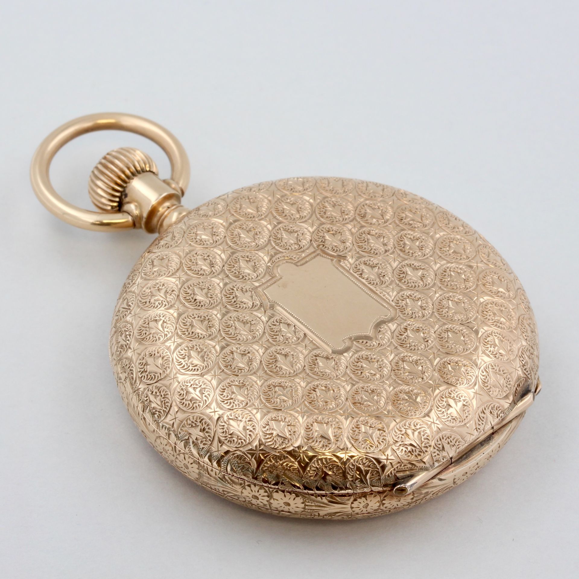 Taschenuhr, 2 Deckel 14 kt Gelbgold, weißes Zifferblatt mit römischen und arabischen Zahlen, - Bild 7 aus 7