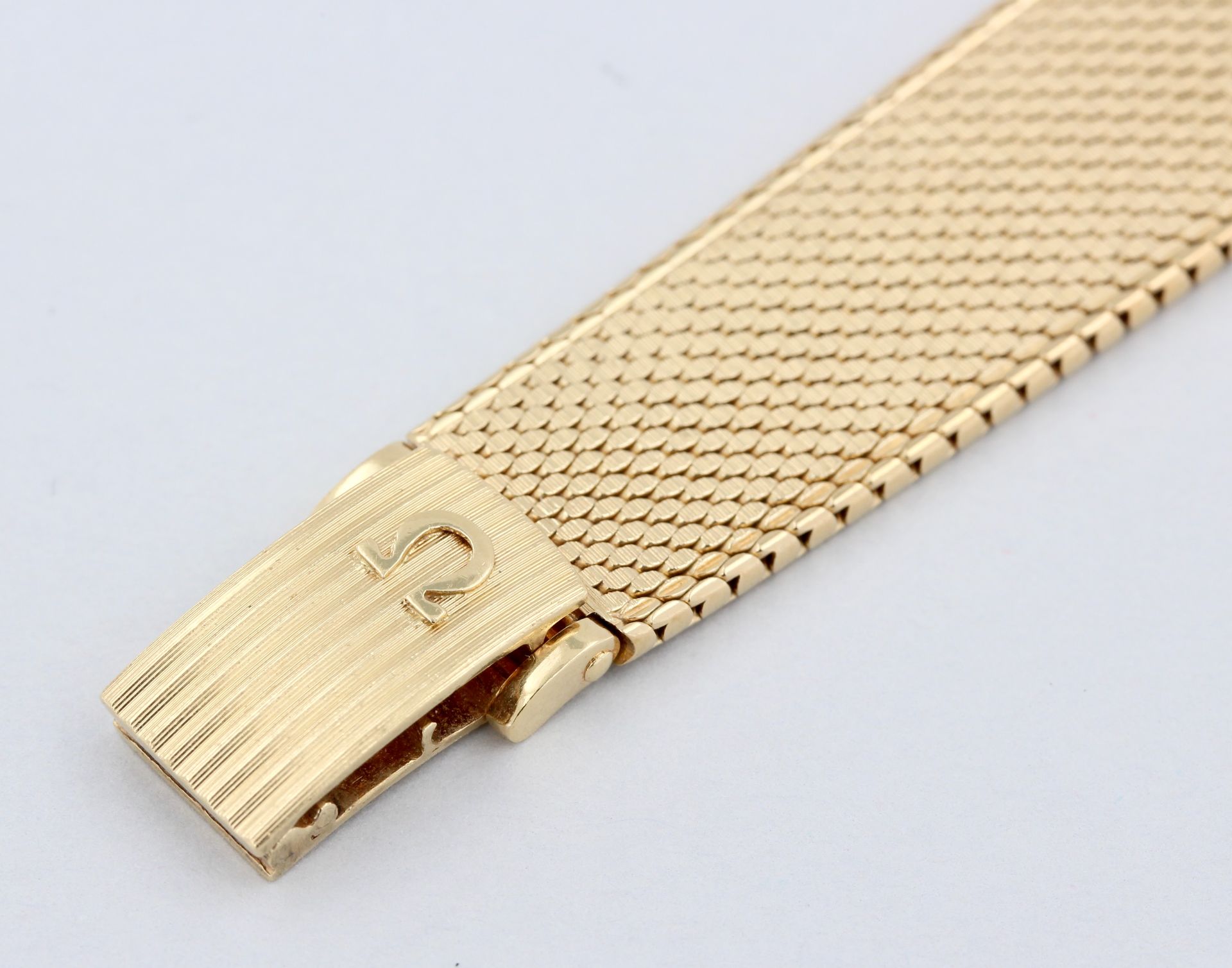 Damenarmbanduhr Omega, 18 kt Gelbgold, helles Zifferblatt mit Strichindizes, Handaufzug, Uhrwerk - Bild 6 aus 7