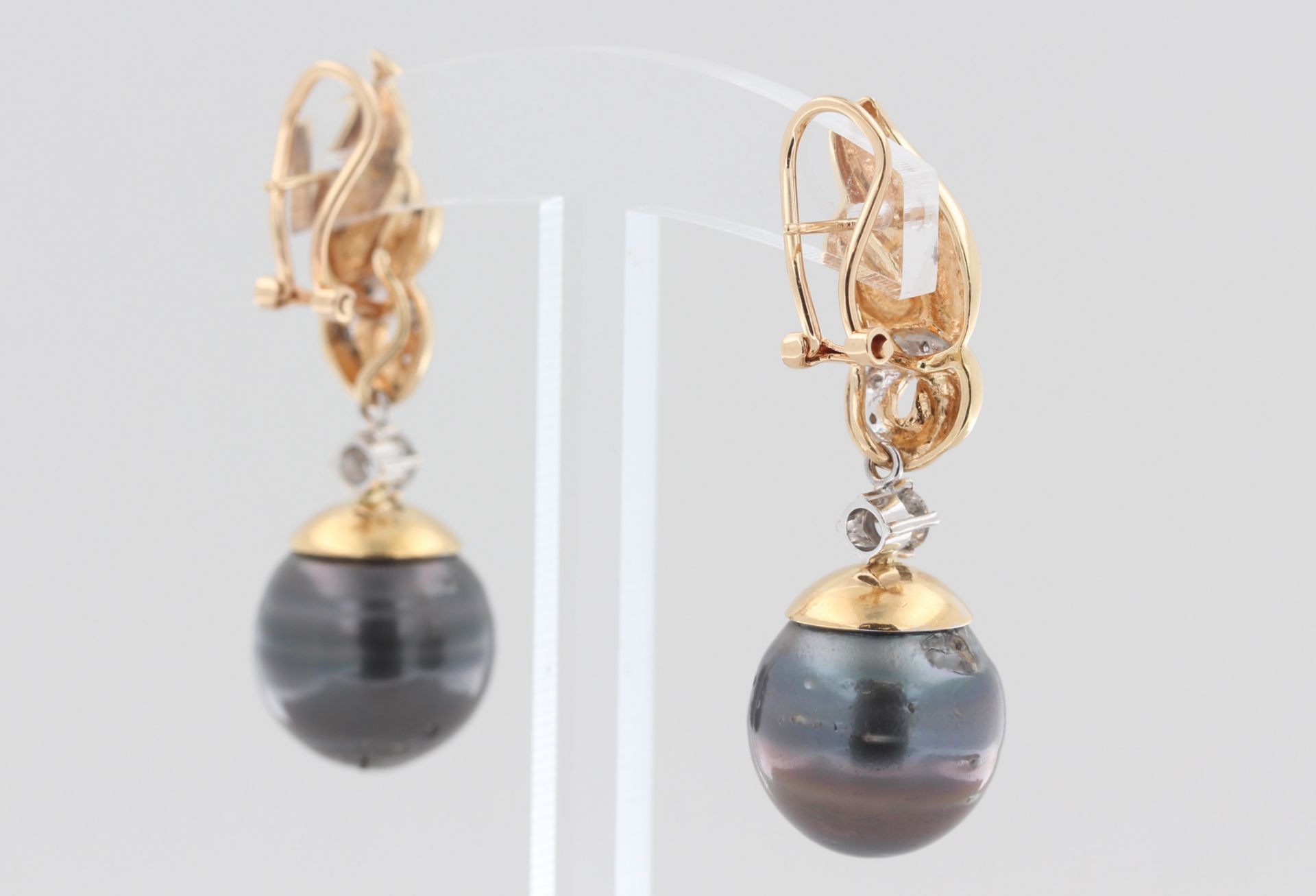 Paar Ohrstecker mit schwarzen Tahitiperlen, 14 kt Gelbgold, mit schwarzen Tahitiperlen, D. 1,6 cm, - Bild 4 aus 6