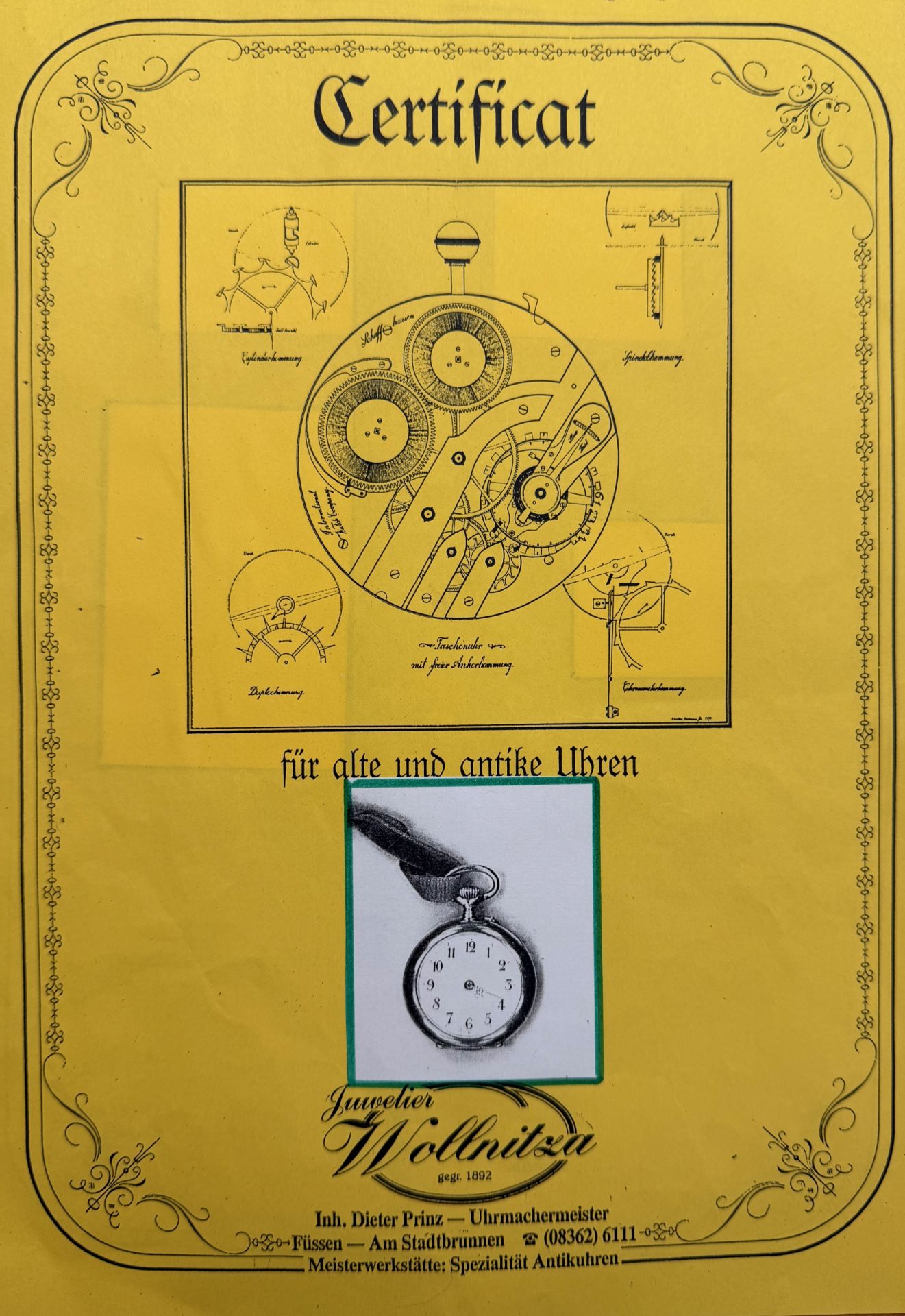 Taschenuhr "K u. L" , 800 Silber, "K u. L", weißes Zifferblatt mit arabischen Zahlen, Deckel mit - Bild 3 aus 4