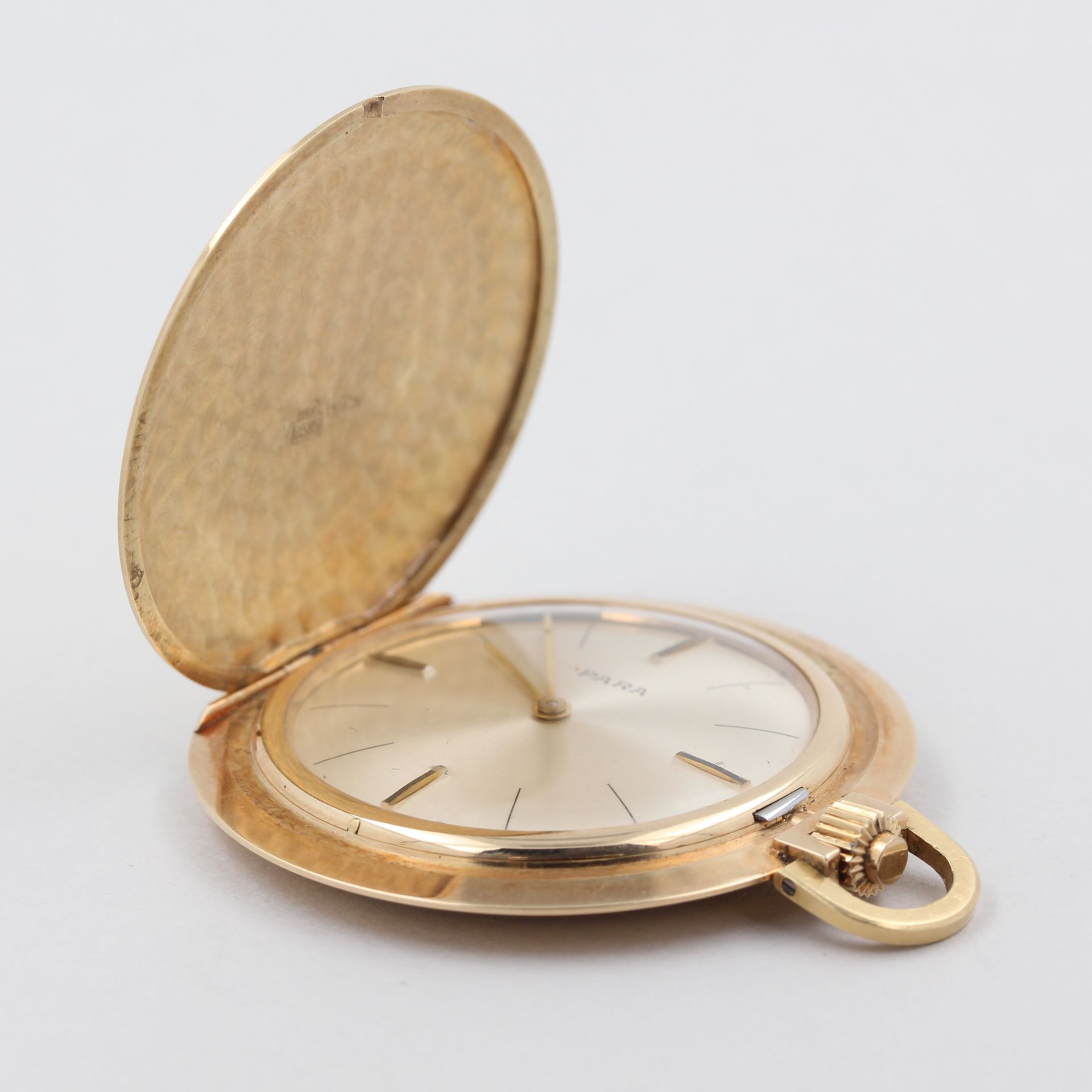 Taschenuhr Para, 14 kt Gelbgold, helles Zifferblatt mit Strichindizes, Handaufzug, Uhrwerk setzt - Bild 3 aus 6