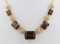 Collier Fries-Arauner, 14 kt Gelbgold, mit 5 wohl Topasen, punziert, Goldschmied Fries-Arauner