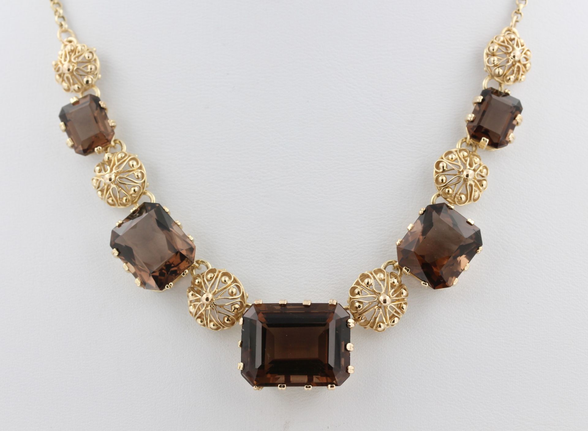 Collier Fries-Arauner, 14 kt Gelbgold, mit 5 wohl Topasen, punziert, Goldschmied Fries-Arauner