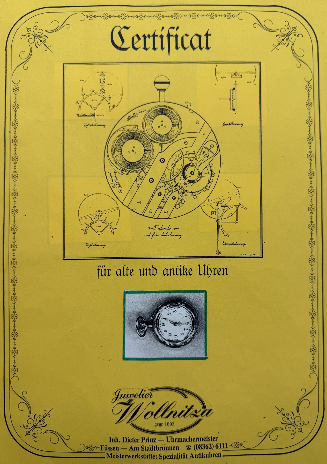 Taschenuhr, 585 Rotgold, weißes Zifferblatt mit arabischen Zahlen, Gehäuse mit floraler Gravur, - Bild 3 aus 4
