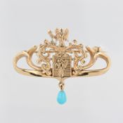Brosche, 14 kt Gelbgold, mit 1 kleinen Türkis, Darstellung wohl des Erzengels Ariel, punziert,