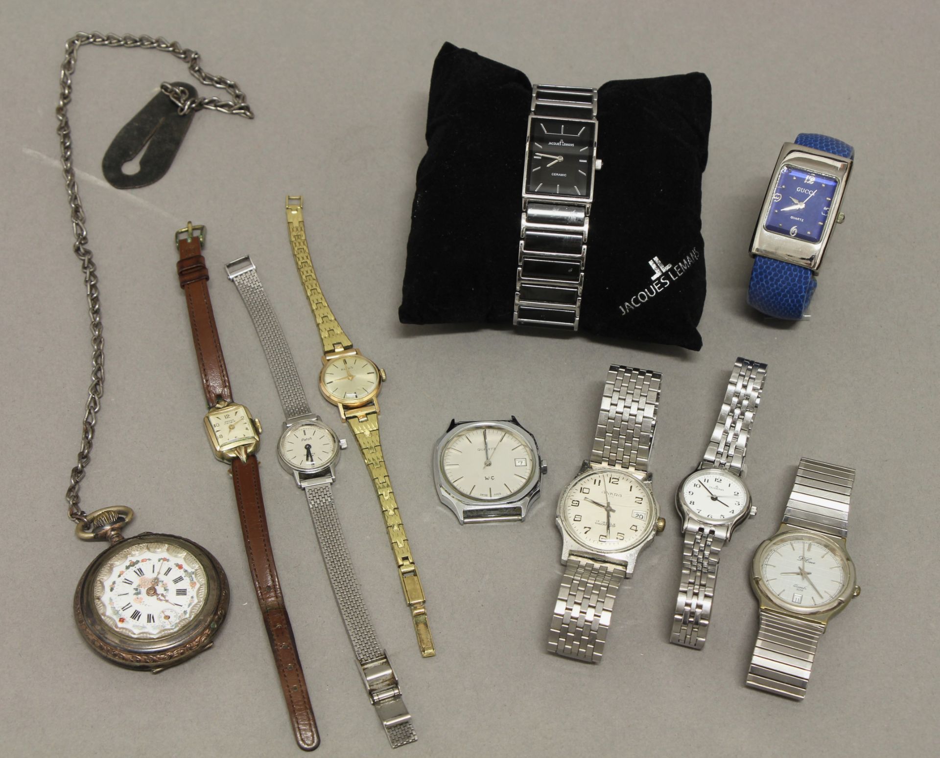 Konvolut Armbanduhren, verschieden, 9 Armbanduhren, u.a. Jacques Lemans, Gucci, Dugena, Ankra,