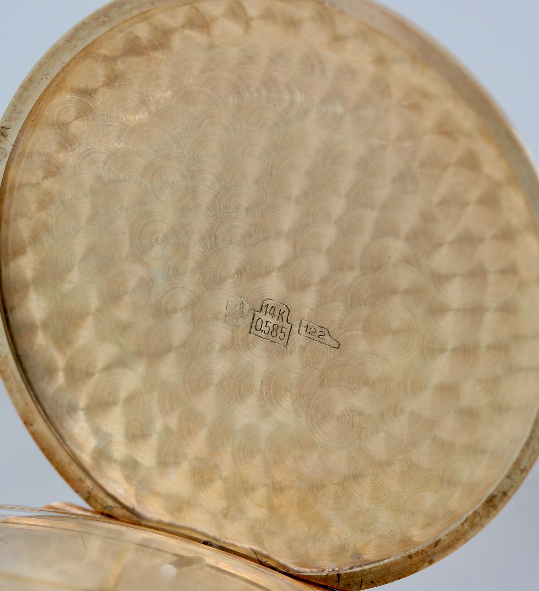 Taschenuhr Para, 14 kt Gelbgold, helles Zifferblatt mit Strichindizes, Handaufzug, Uhrwerk setzt - Bild 4 aus 6