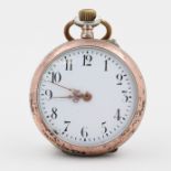 Taschenuhr, 800 Silber, weißes Zifferblatt mit arabischen Zahlen, Deckel floral graviert, Gravur