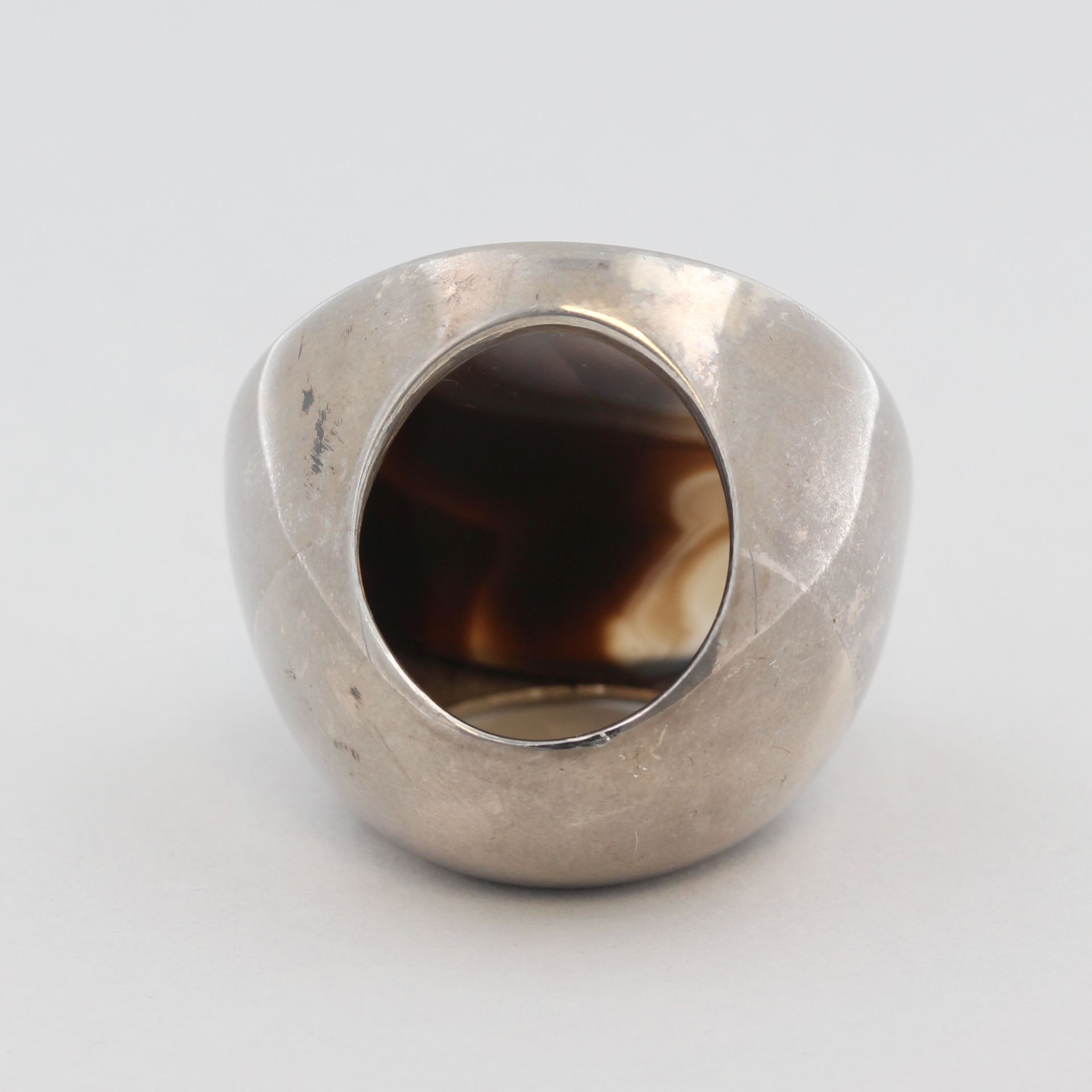 Damenring, Silber, mit großem Achat Cabochon, Ringkopf D. 3,5 cm, ca. 43,2 g, RM 55 - Bild 3 aus 3