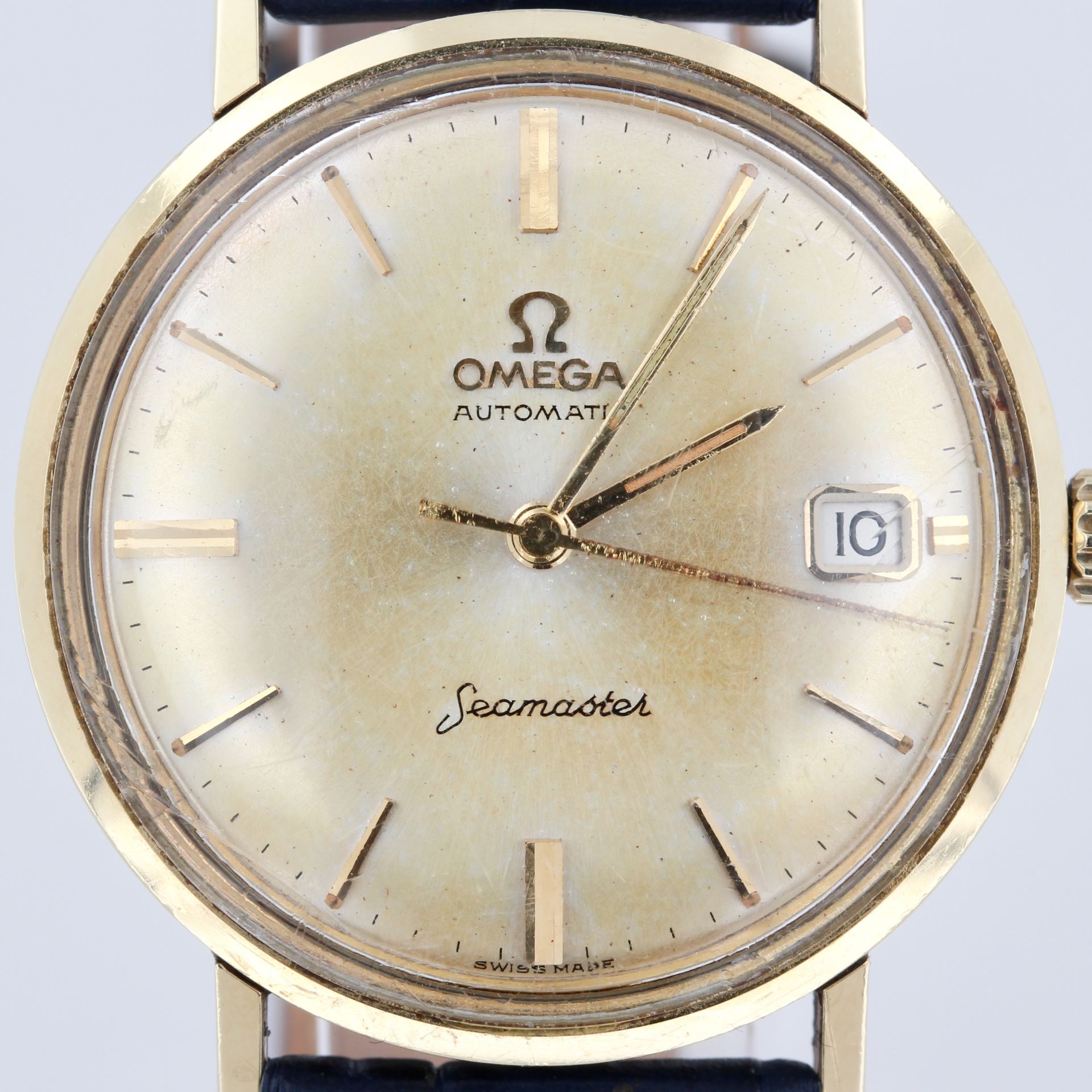 Armbanduhr Omega Seamaster, Stahl, helles Zifferblatt mit Strichindizes (verfärbt), Datum, - Bild 3 aus 6