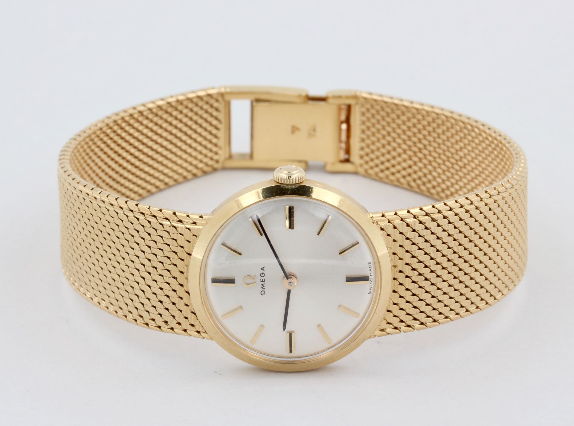 Damenarmbanduhr Omega, 18 kt Gelbgold, helles Zifferblatt mit Strichindizes, Handaufzug, Uhrwerk - Bild 4 aus 7