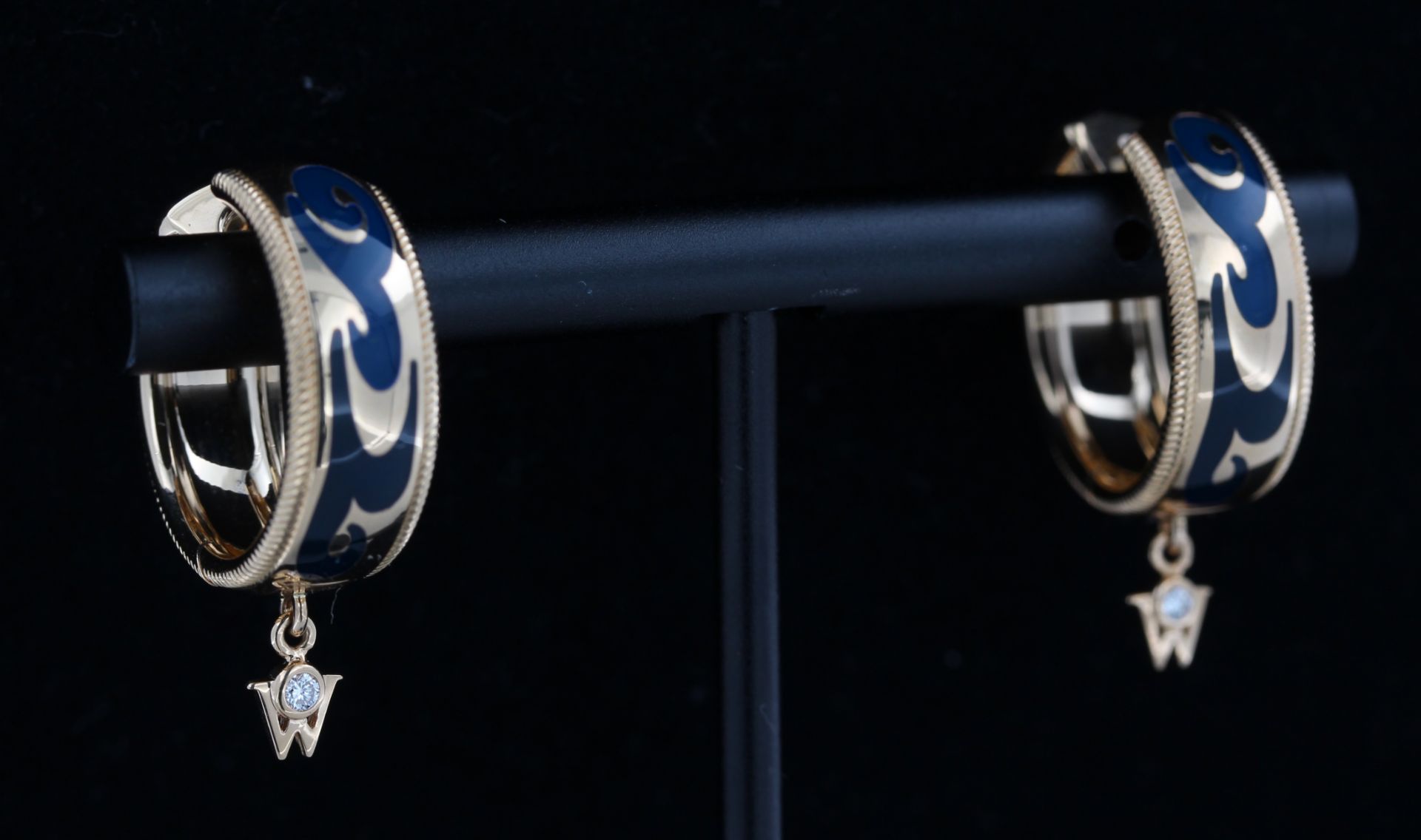 Wellendorff Schmuckset Patrizier, 18 kt Gelbgold, mit blauem, transluzidem Emaille, Wellendekor, mit - Bild 4 aus 7