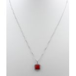 Anhänger, 925 Silber, 50er Jahre, ungetragen, mit roter Korallen und weißen, wohl Zirkonia,