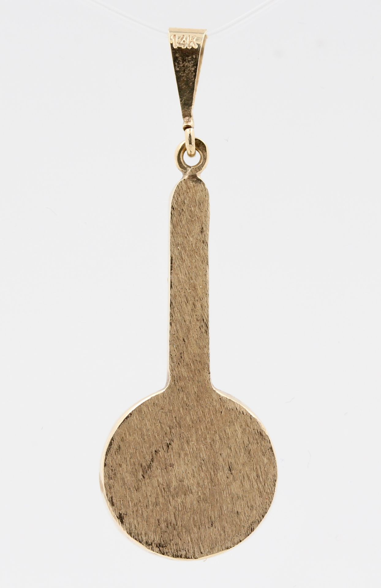 Anhänger, 14 kt Gelbgold, mit schwarzem und rotem Emaille, innen 1 kleiner, weißer Stein, - Bild 3 aus 3