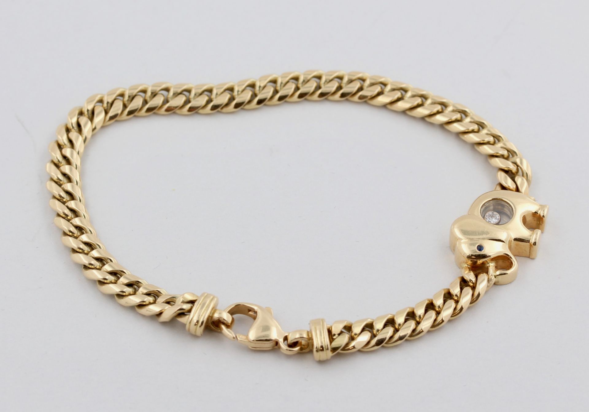 Armband Chopard, 18 kt Gelbgold, mit Elefant, 1 beweglicher Diamant, Panzerform,