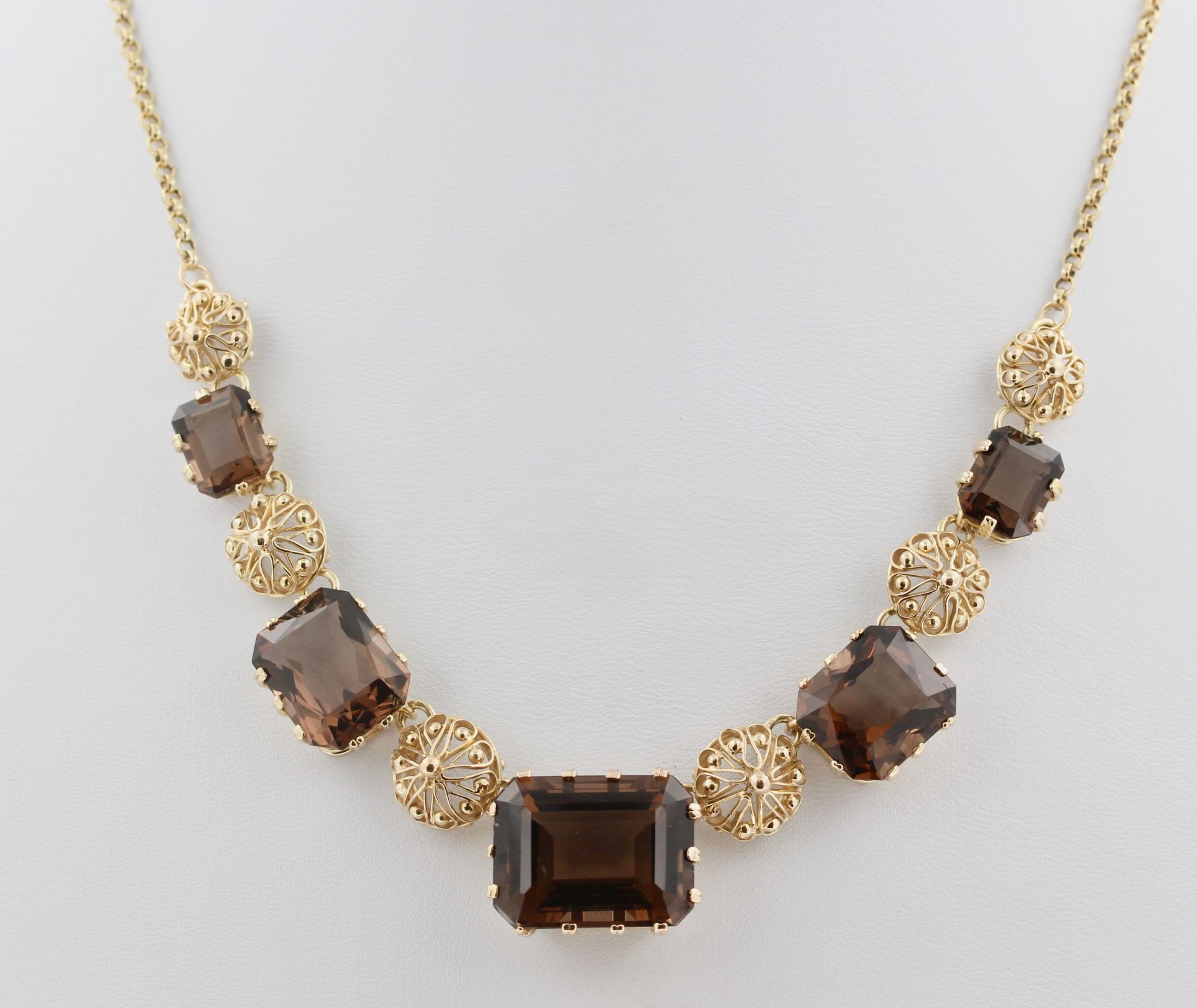 Collier Fries-Arauner, 14 kt Gelbgold, mit 5 wohl Topasen, punziert, Goldschmied Fries-Arauner - Bild 2 aus 4