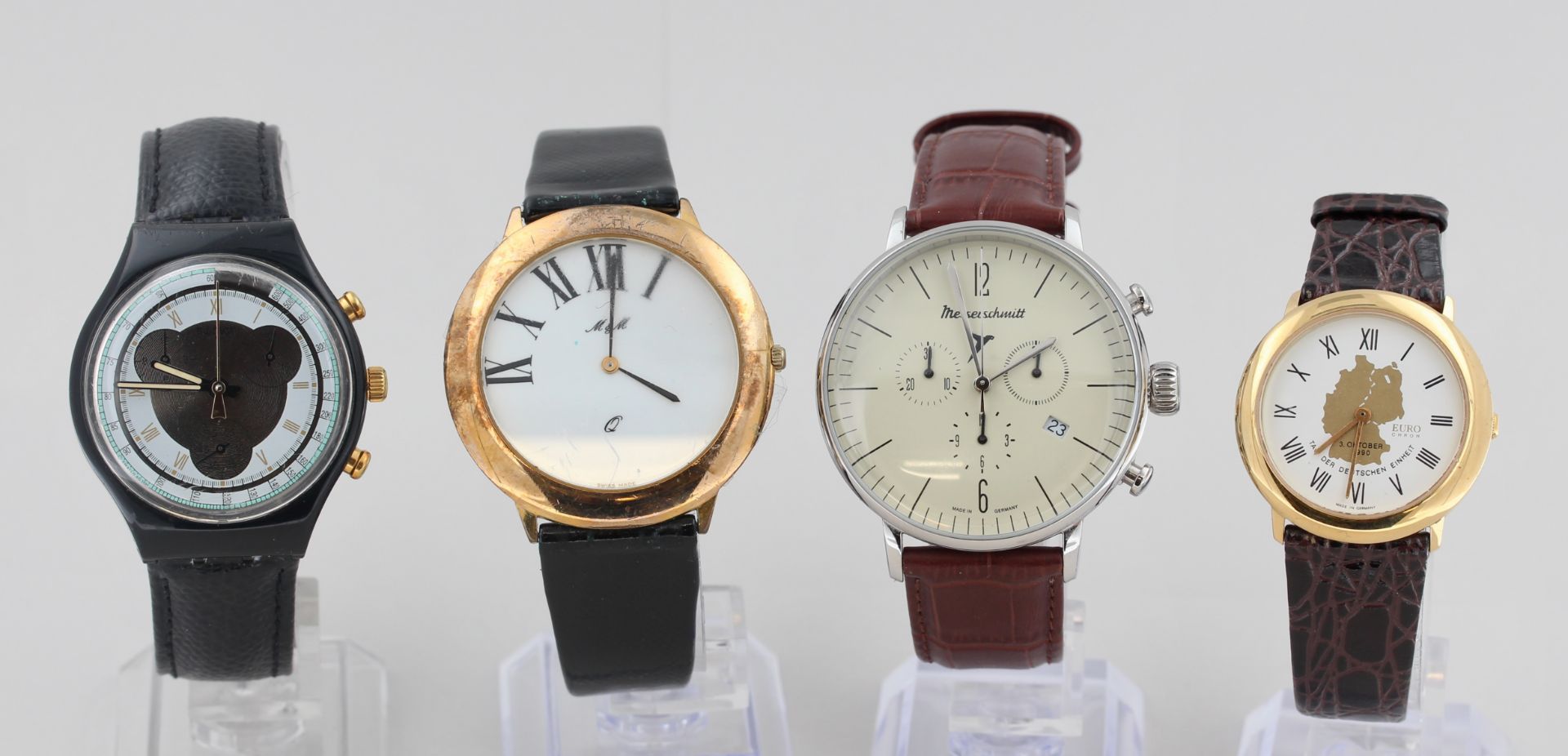 Konvolut Armbanduhren, verschieden, Messerschmitt, swatch, M&M, Euro Chron, mit Gebrauchsspuren,