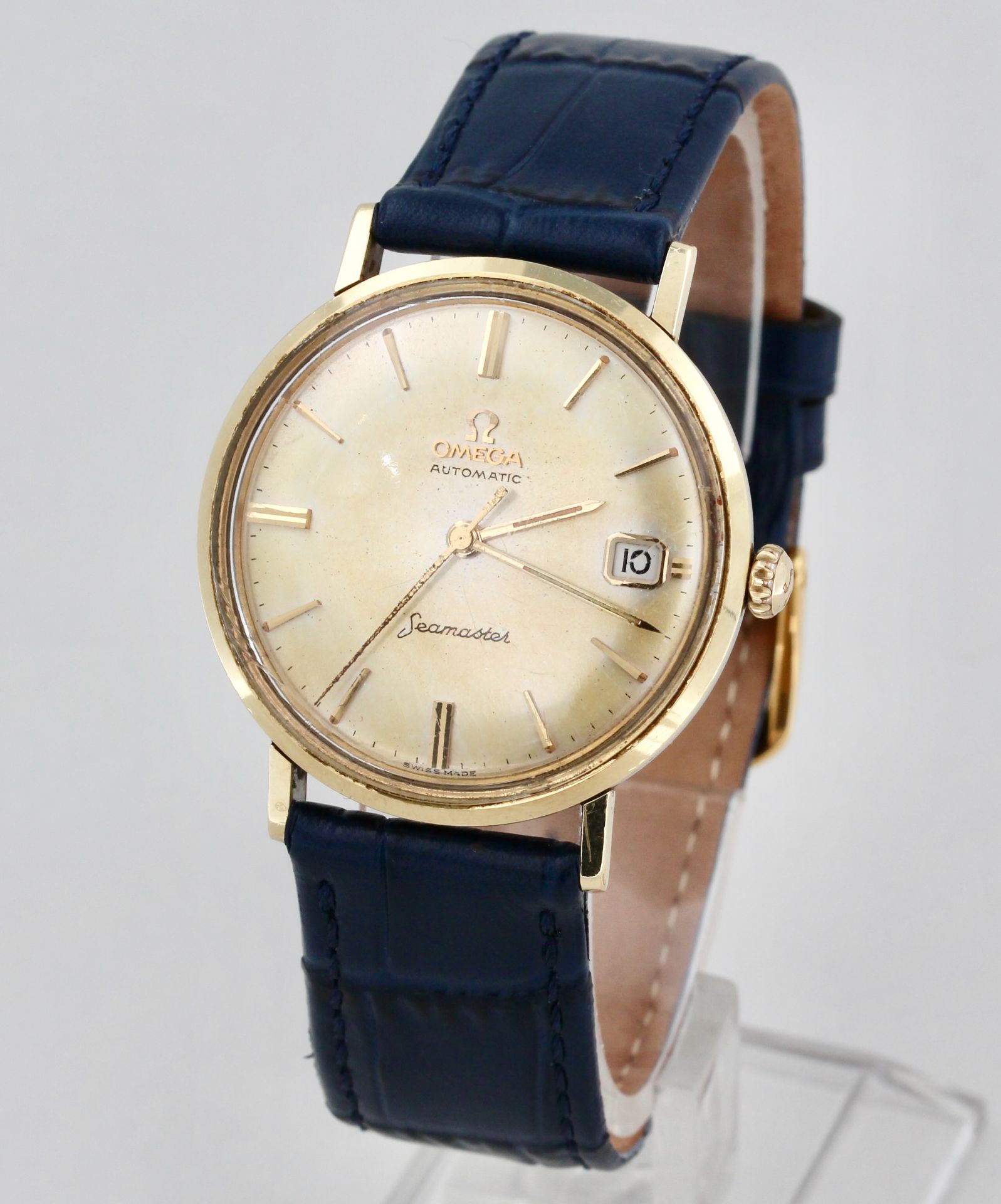 Armbanduhr Omega Seamaster, Stahl, helles Zifferblatt mit Strichindizes (verfärbt), Datum, - Bild 2 aus 6