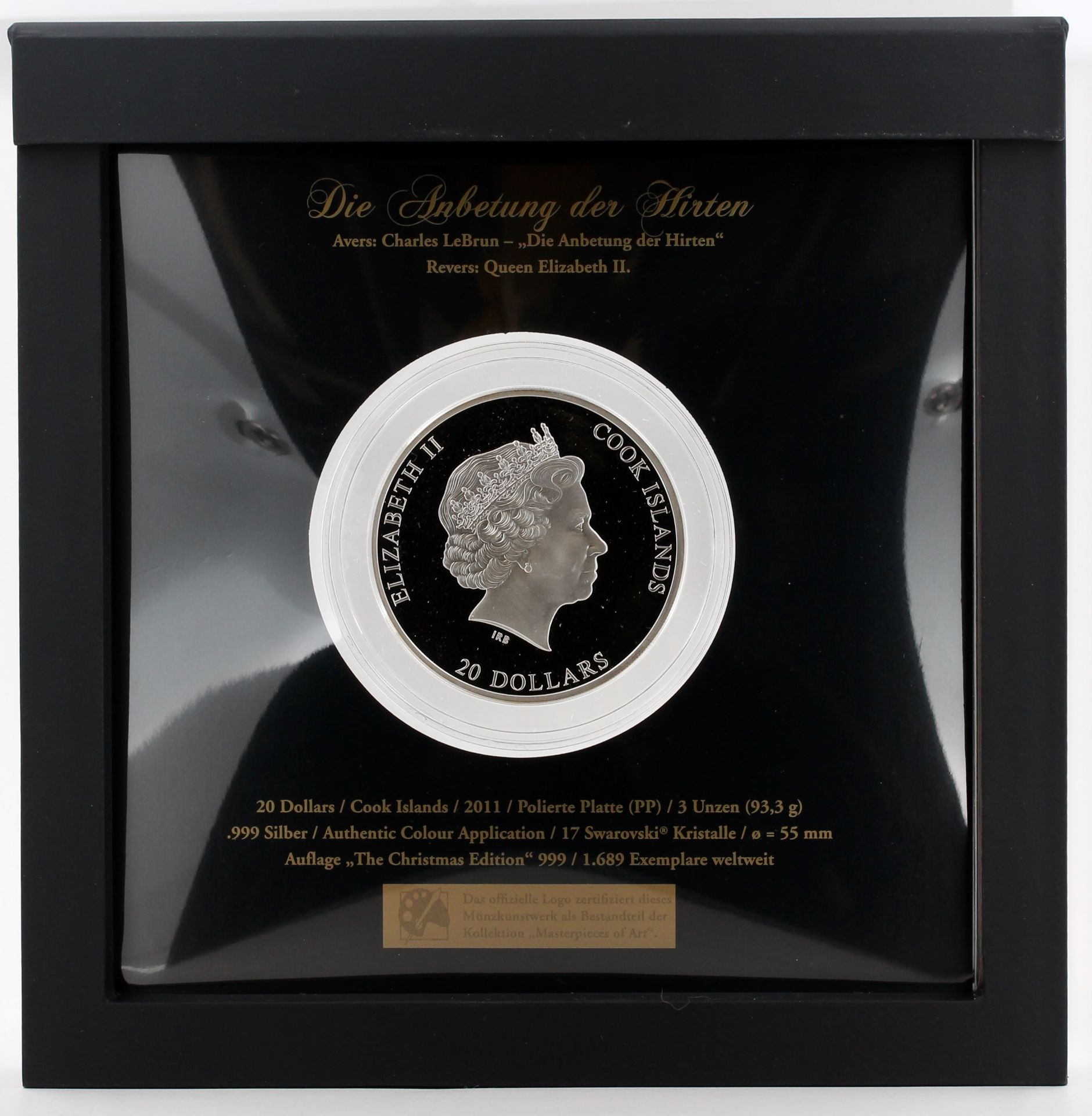 Silbermünze Masterpieces of Art Leonardo da Vinci , 20 Dollar, 3 Unzen 999 Silber, Swarovski - Bild 2 aus 3