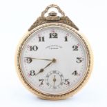 Frackuhr, 14 kt Gelbgold, fein verziertes Gehäuse, helles Zifferblatt mit arabischen Zahlen,