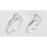 Zwei Silber Ringe, 925 Silber, mit weißen, wohl Zirkonia, zusammen ca. 7,3 g, RM 55 + 56