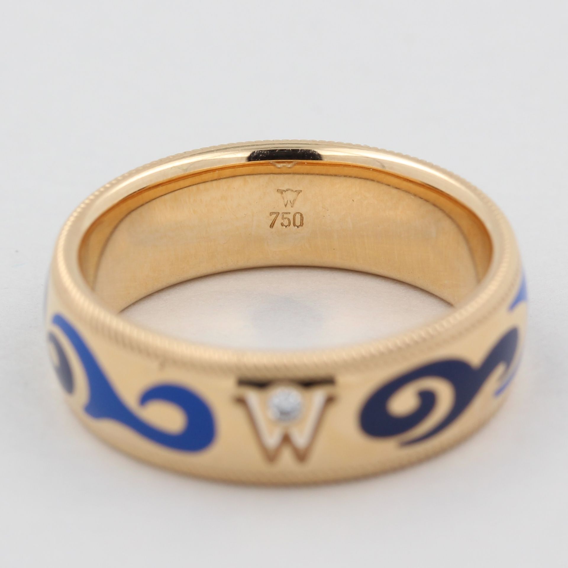 Wellendorff Schmuckset Patrizier, 18 kt Gelbgold, mit blauem, transluzidem Emaille, Wellendekor, mit - Bild 3 aus 7