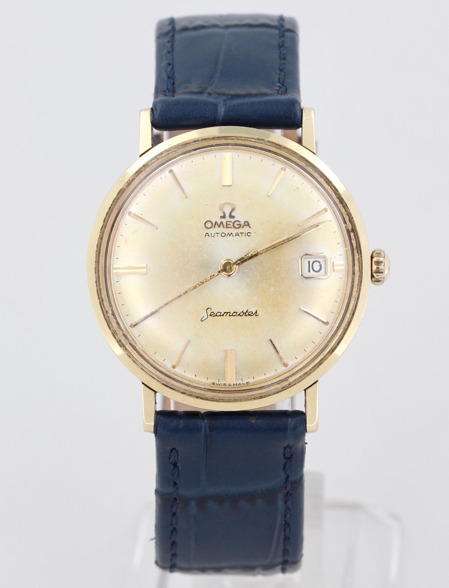 Armbanduhr Omega Seamaster, Stahl, helles Zifferblatt mit Strichindizes (verfärbt), Datum,