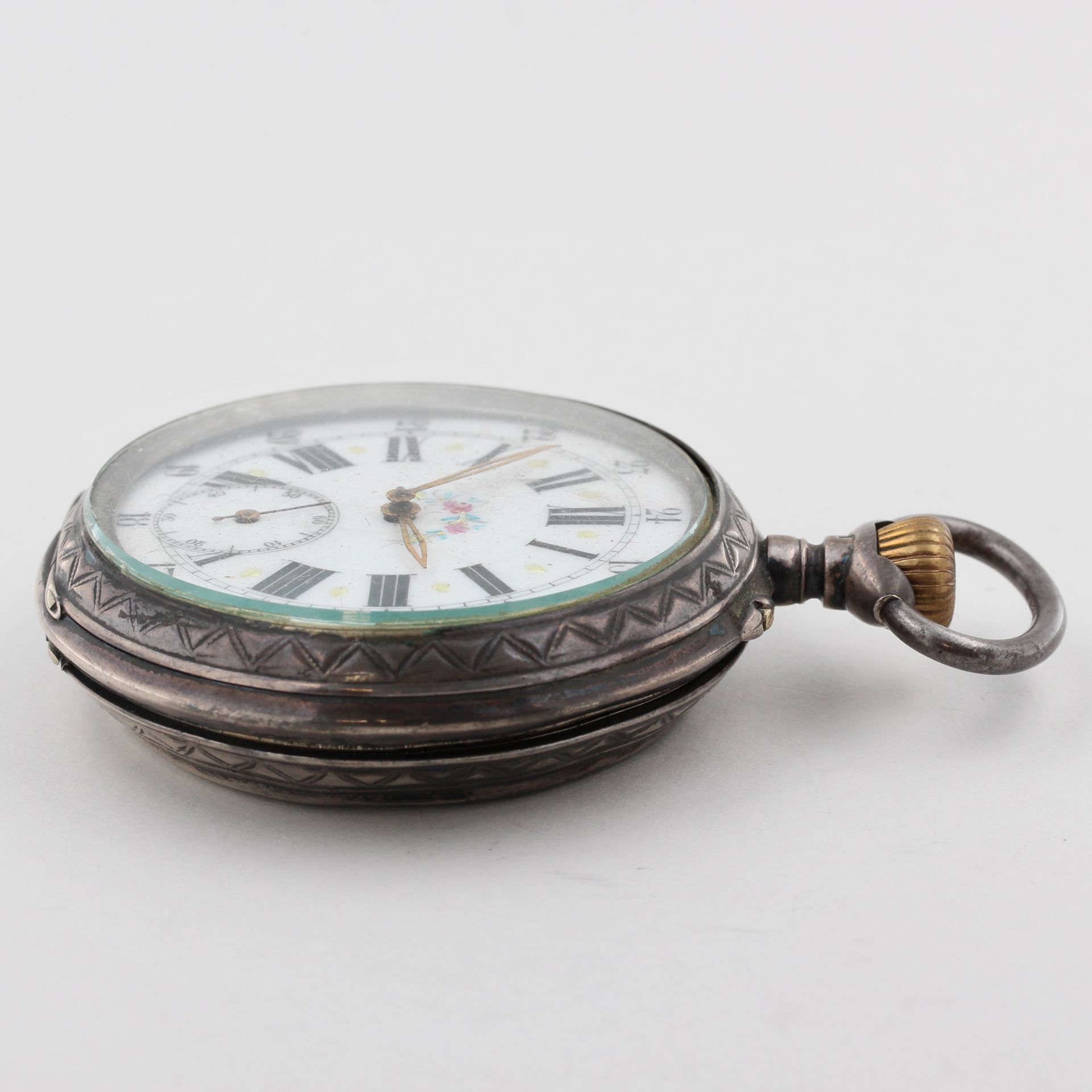 Taschenuhr, 800 Silber, Eclipse, weißes Zifferblatt mit arabischen und römischen Zahlen, kleine - Bild 3 aus 5