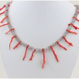 Collier mit Labradorit, 925 Silber Schließe, facettierter Labradorit mit Korallenästchen, L. 45,5