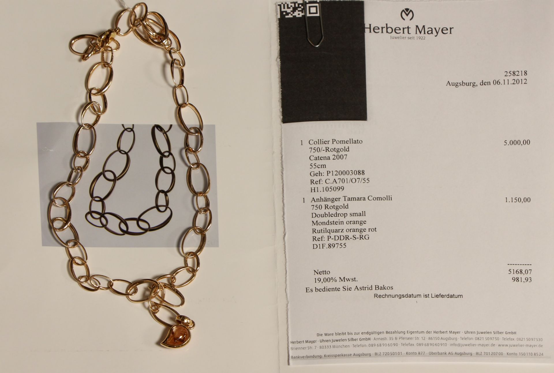 Collier Pomellato und Tamara Comolli, 18 kt Rotgold, Catena 2007, punziert, L. 54,5 cm (nachträglich - Bild 6 aus 6
