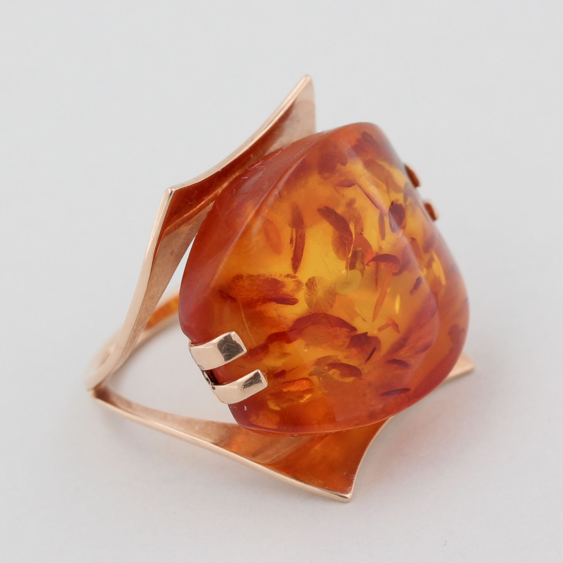 Damenring, 14 kt Gelbgold (583), mit Bernstein, punziert, ca, 5,4 g, RM 50 - Bild 2 aus 4