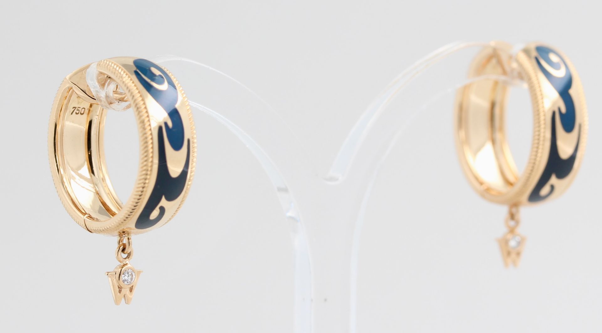Wellendorff Schmuckset Patrizier, 18 kt Gelbgold, mit blauem, transluzidem Emaille, Wellendekor, mit - Bild 6 aus 7
