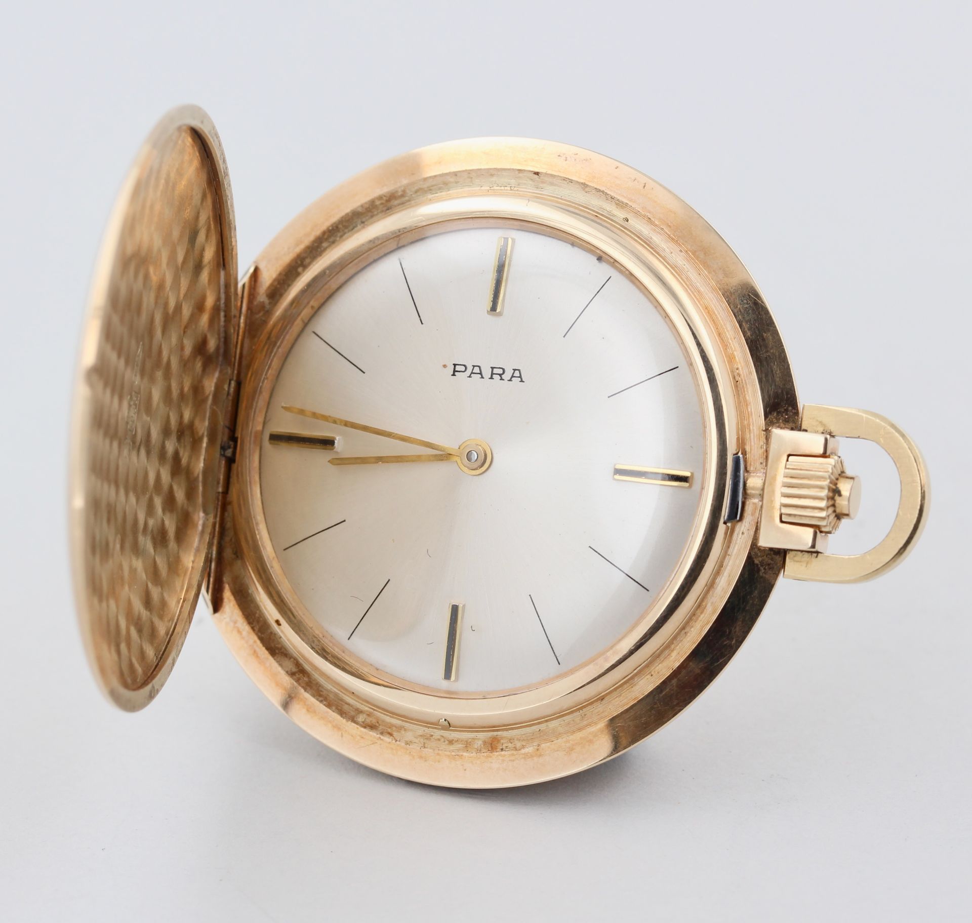 Taschenuhr Para, 14 kt Gelbgold, helles Zifferblatt mit Strichindizes, Handaufzug, Uhrwerk setzt