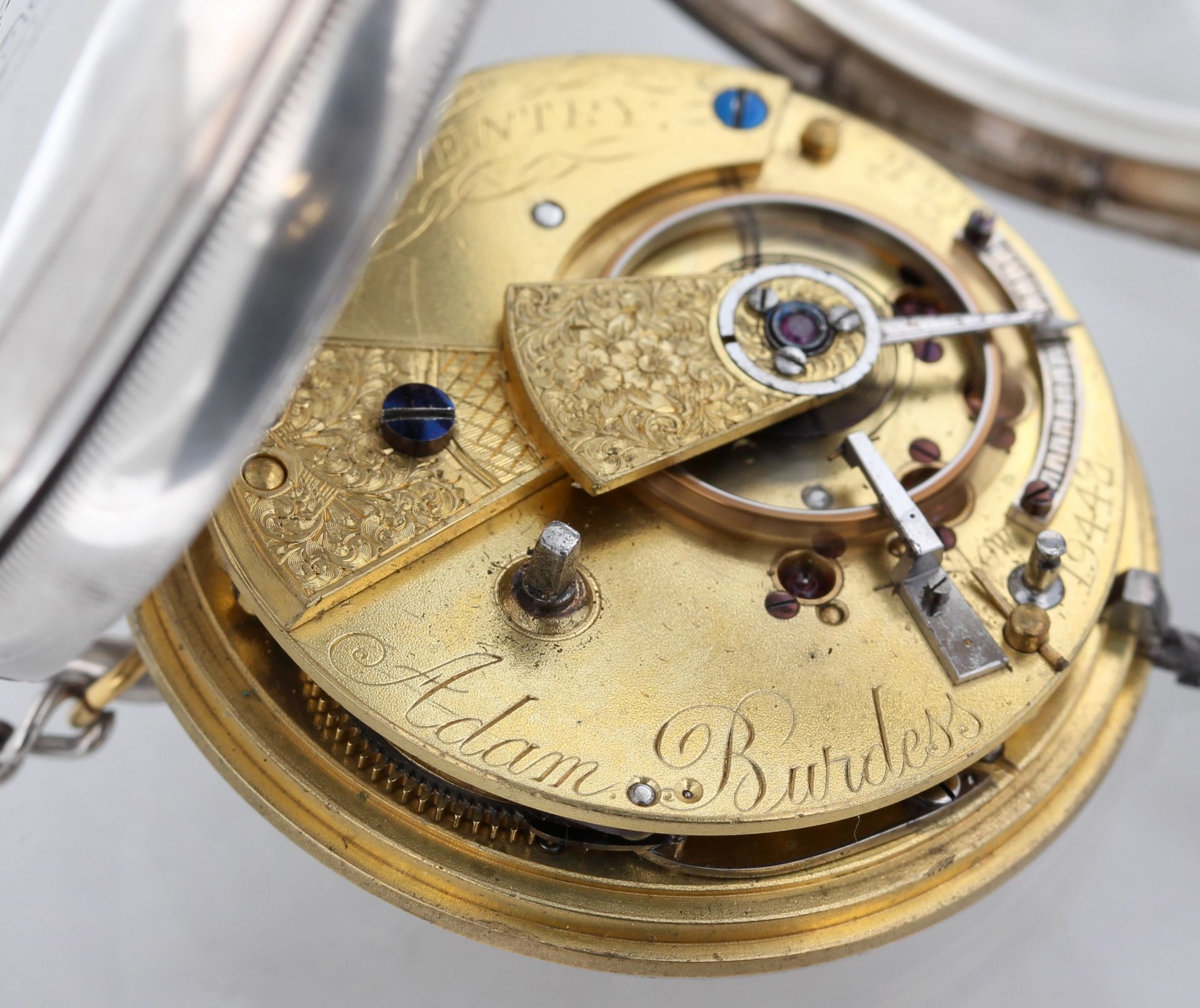 Taschenuhr, Silber, Zifferblatt Silber mit aufgesetzten römischen Zahlen und floraler Verzierung, - Bild 5 aus 6