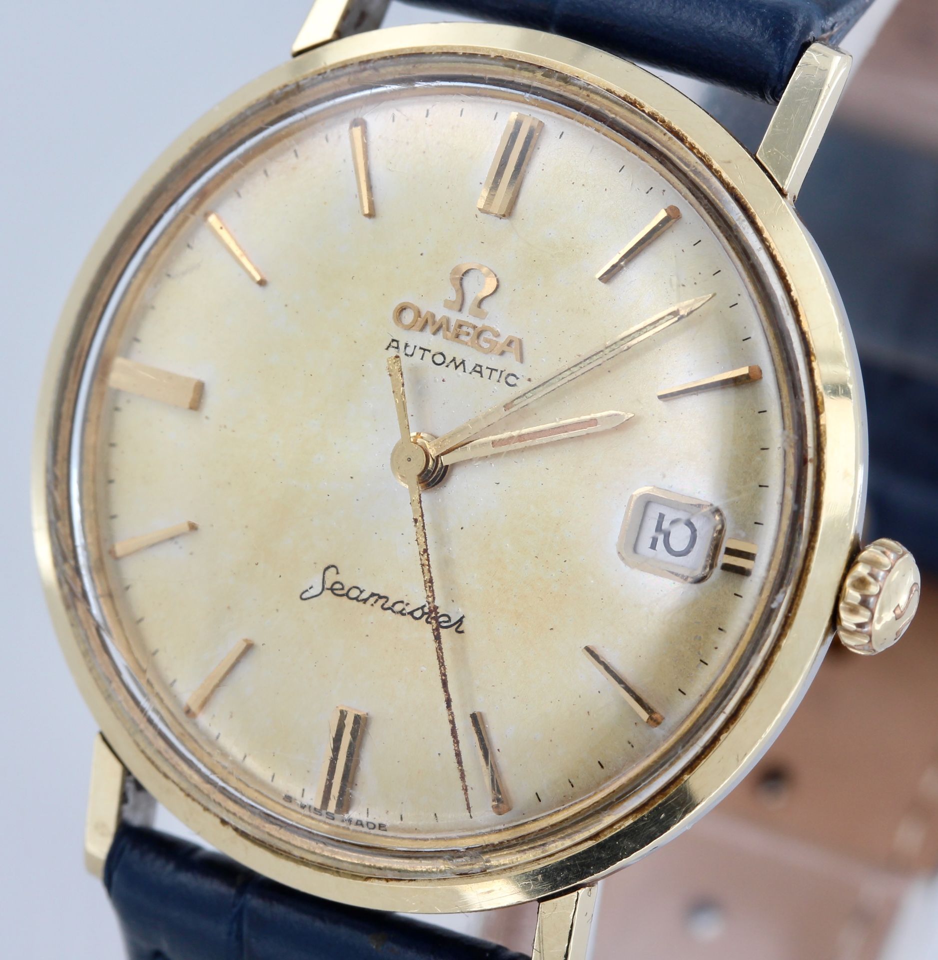 Armbanduhr Omega Seamaster, Stahl, helles Zifferblatt mit Strichindizes (verfärbt), Datum, - Bild 4 aus 6