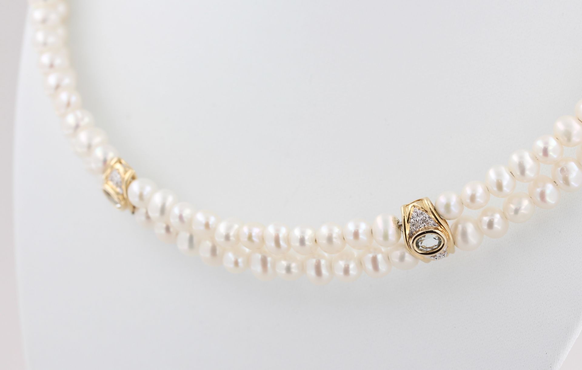 Schmuckset, 14 kt Gelbgold, Zwischenteile, teils mit kleinen Brillanten und Aquamarinen, punziert, - Bild 4 aus 5