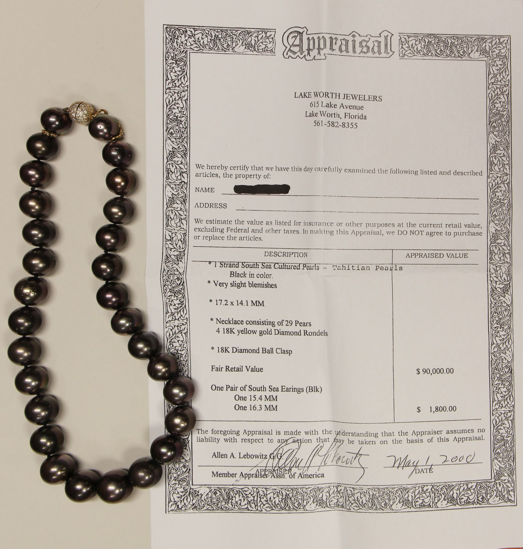 Collier mit schwarzen Tahitiperlen, 18 kt Gelbgold Kugelschließe, mit Diamanten, 29 Tahiti - Bild 3 aus 3