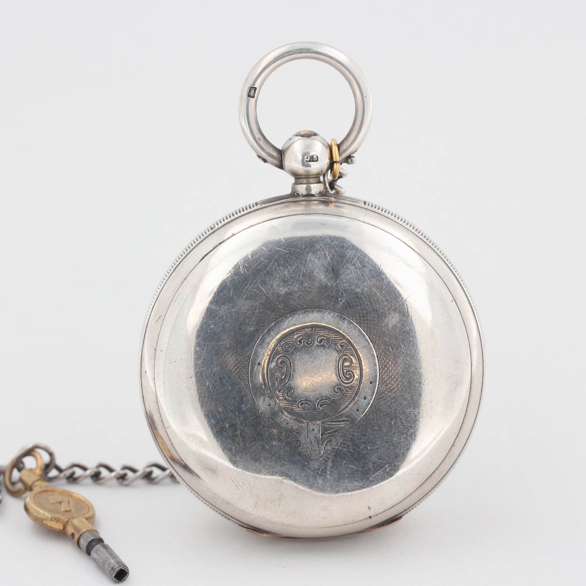 Taschenuhr, Silber, Zifferblatt Silber mit aufgesetzten römischen Zahlen und floraler Verzierung, - Bild 6 aus 6