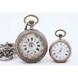 Zwei Taschenuhren, 800 Silber, 1 x weißes Zifferblatt mit römischen Zahlen, floral verziert,