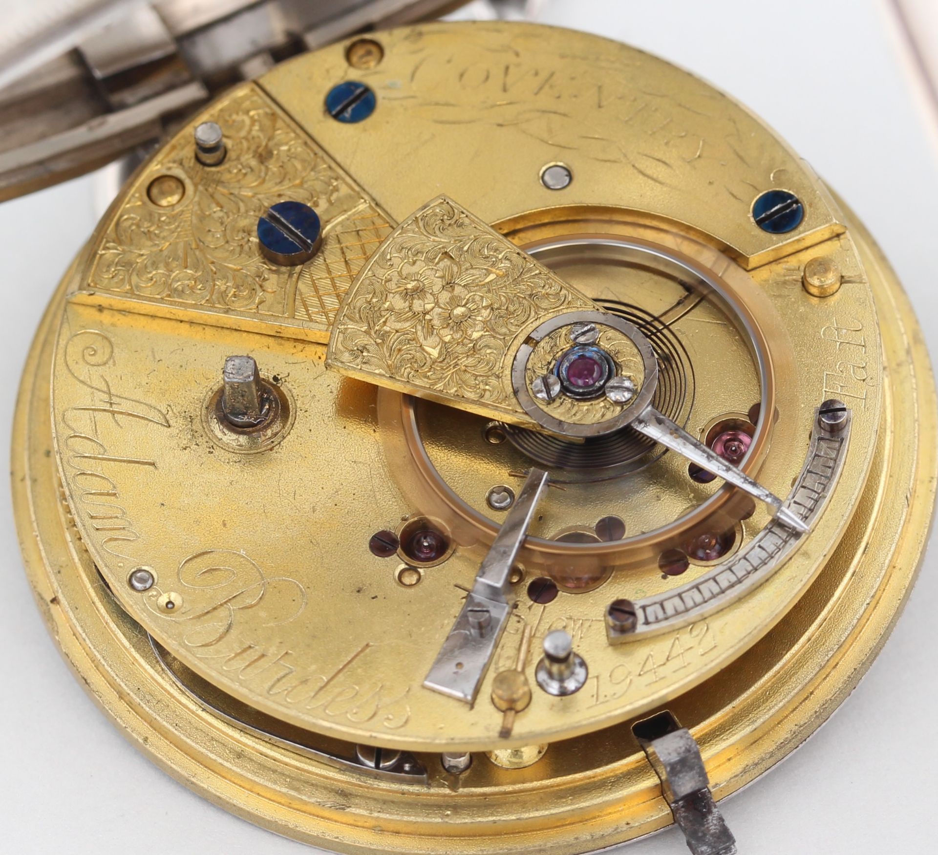 Taschenuhr, Silber, Zifferblatt Silber mit aufgesetzten römischen Zahlen und floraler Verzierung, - Bild 4 aus 6