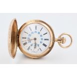 Taschenuhr, 2 Deckel 14 kt Gelbgold, weißes Zifferblatt mit römischen und arabischen Zahlen,