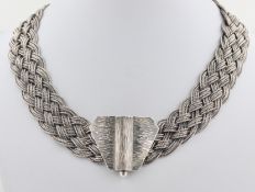 Collier Silber, 835 Silber, dekorativ geflochten, punziert, ca. 76,7 g, L. 40,5 cm