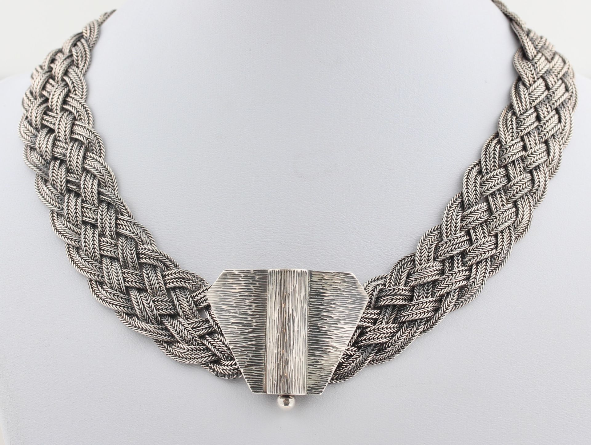 Collier Silber, 835 Silber, dekorativ geflochten, punziert, ca. 76,7 g, L. 40,5 cm