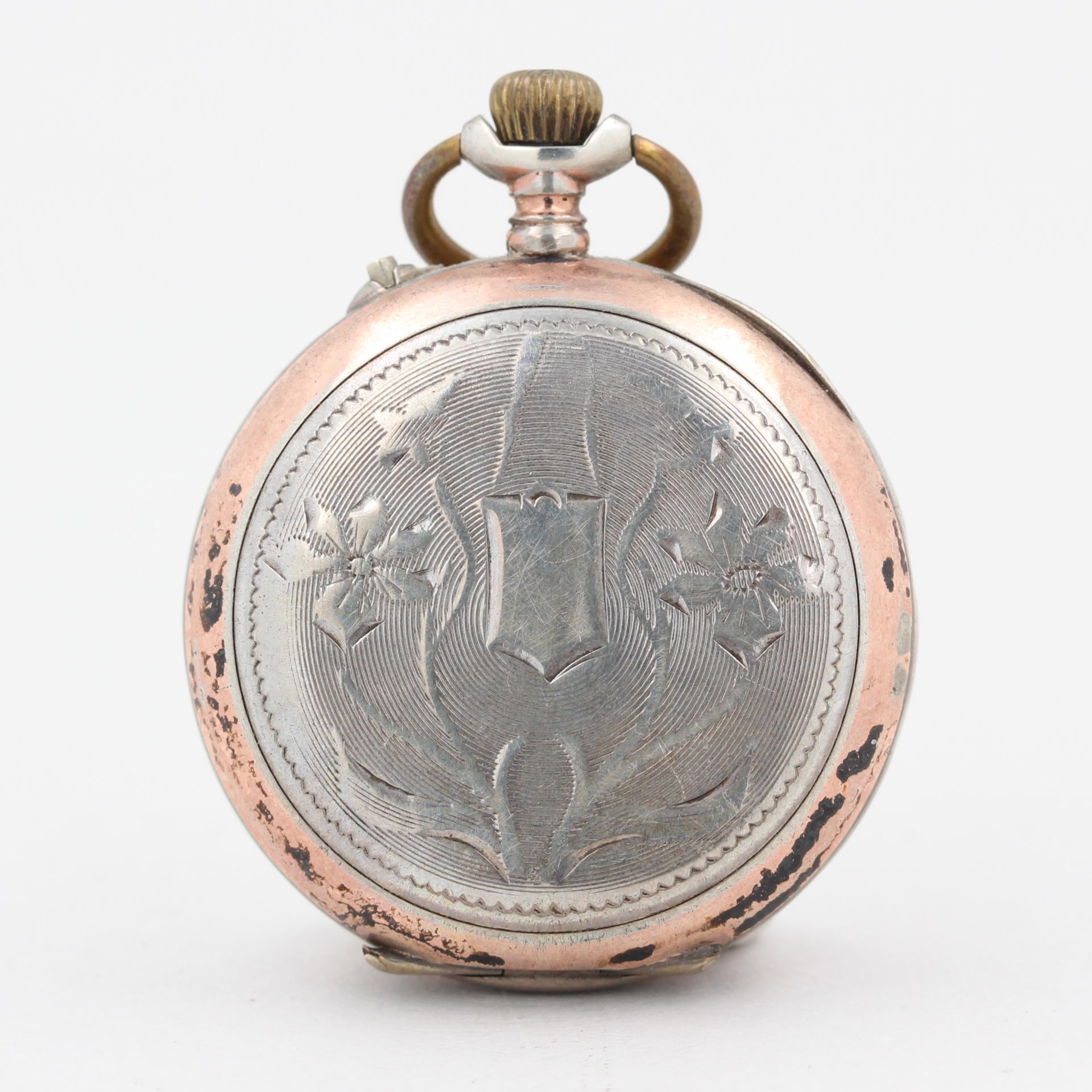 Taschenuhr, 800 Silber, weißes Zifferblatt mit arabischen Zahlen, Deckel floral graviert, Gravur - Bild 2 aus 4