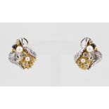 Paar Ohrstecker Bartel & Sohn, 14 kt Weißgold und Gelbgold, mit schwarzen und weißen Perlen und