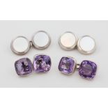 2 Paar Manschettenknöpfe, 800 und 835 Silber, mit Amethysten und Perlmutt, punziert, D. 1,2 cm,