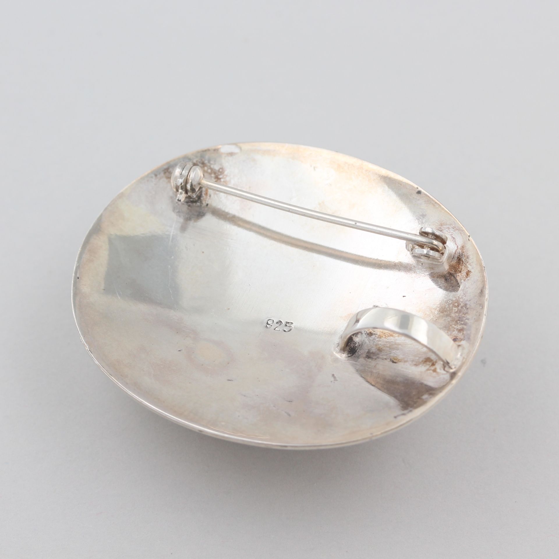 Anhänger mit Bernstein, 925 Silber, mit Bernstein Cabochon, punziert, als Brosche tragbar, ca. 17, - Bild 2 aus 2