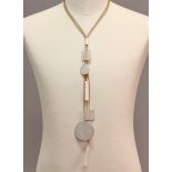 Collier, Silber, Rechtecke, Quadrate und Kreise, an wohl Silikonschnüren, Länge Halsumfang 51 cm,