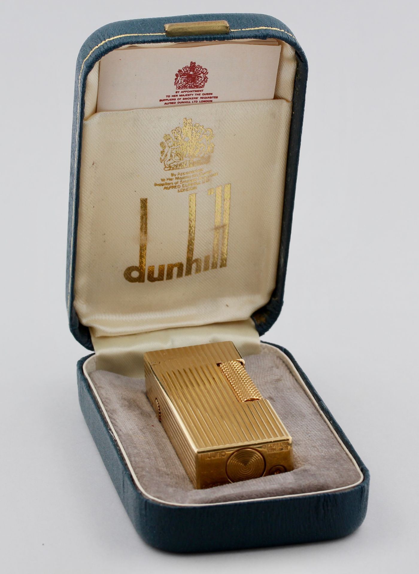 Feuerzeug Dunhill, Vintage, vergoldet, im original Etui, H. 7,3 cm